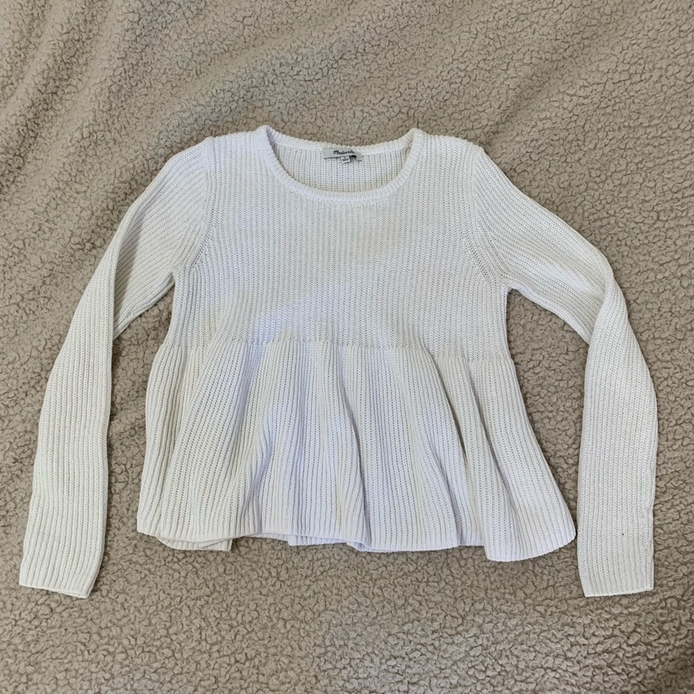 Madewell White Swingy Ribbed Pullover Sweater